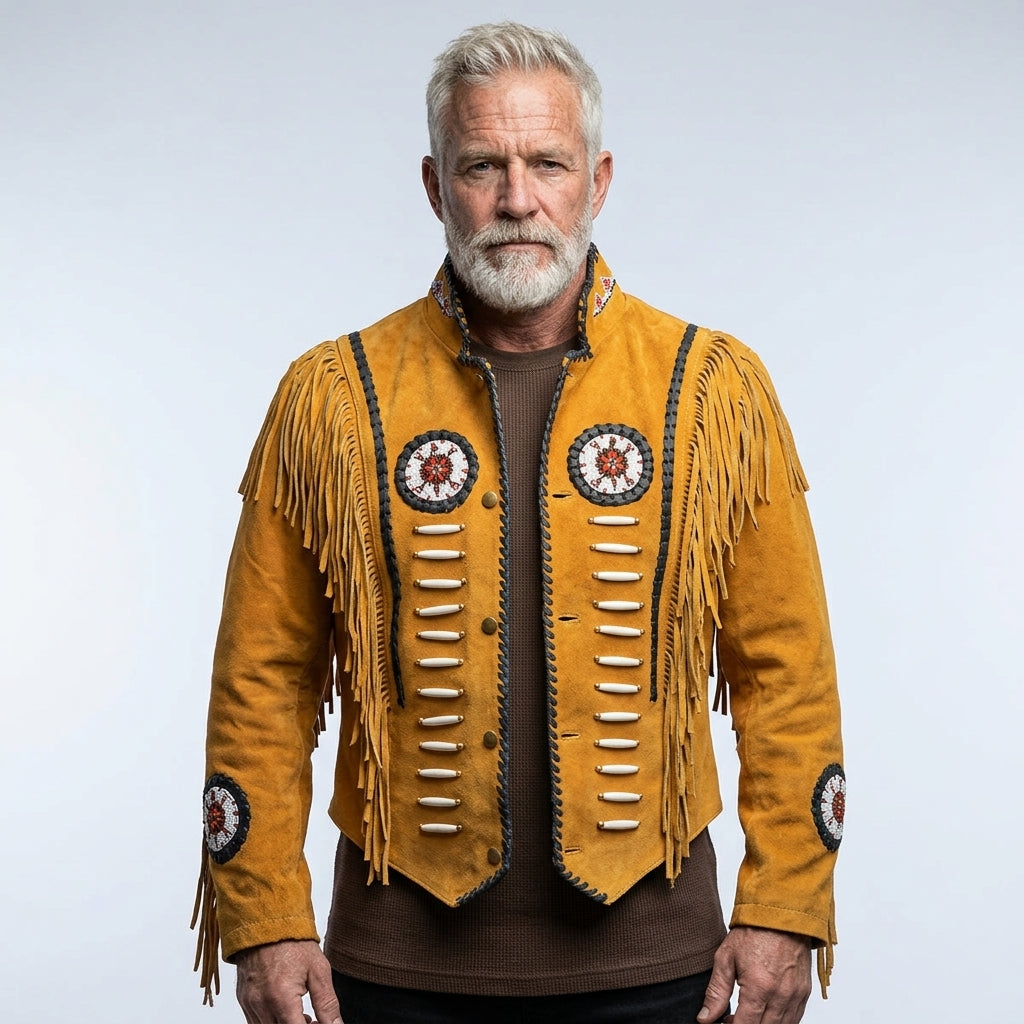 Men’s Authentic Western Carnival Leather Jacket – Vintage Fringe Style