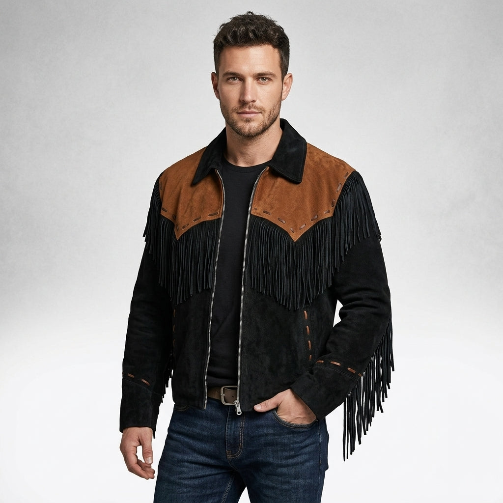 Men’s Western Cowboy Suede Leather Jacket – Classic Rancher Style