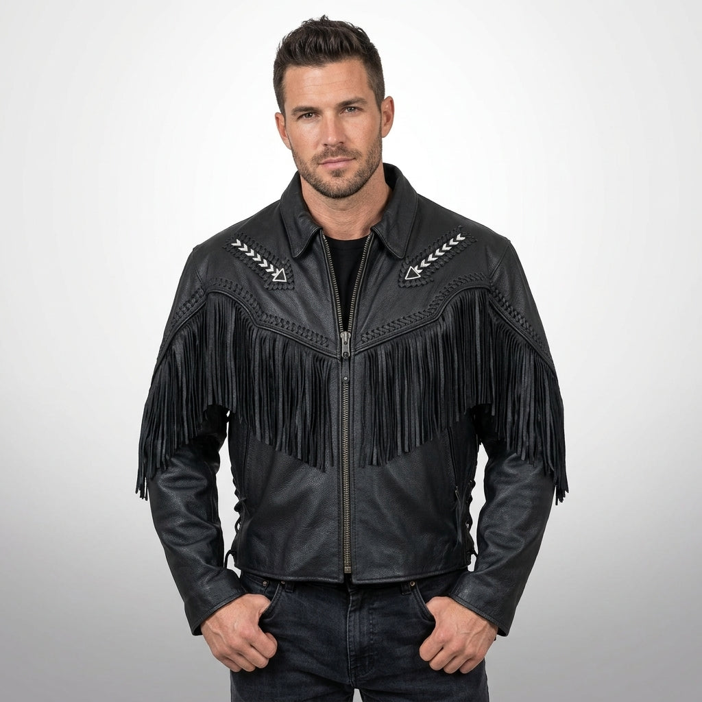Men’s Western Arrow Leather Motorbike Jacket – Vintage Biker Style