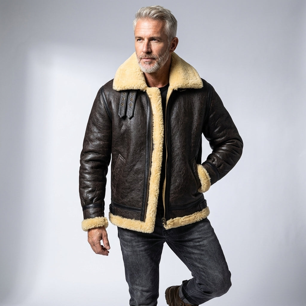 Buy Men's Dark Brown B3 Military Shearling Bomber Jacket