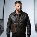 Men’s Brown A2 Military Aviator Pilot Leather Bomber Jacket – Classic Flight Style