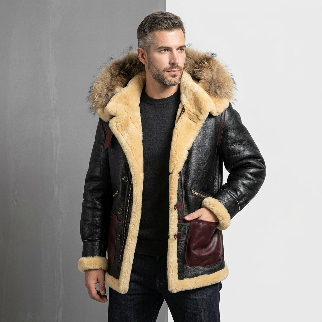 Men’s B3/B7 Shearling Bomber Military Jacket – Premium Sheepskin Fur Coat