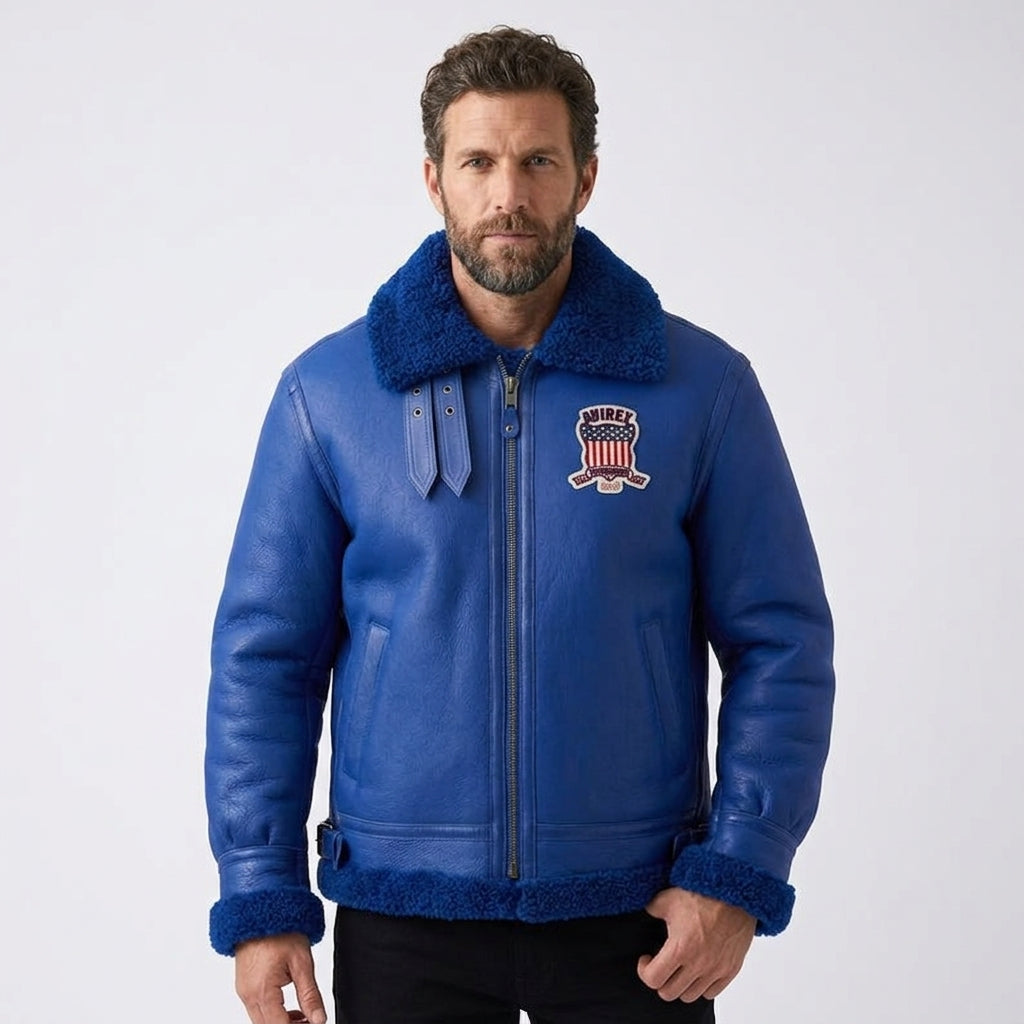 Men’s Blue B3 Shearling Bomber Military Jacket – Icon Aviator Style
