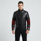Men’s Gothic Military Style Leather Jacket – Dark Tactical Biker Coat