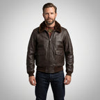 Men’s Vintage Warrior G-1 Military Bomber Jacket – Brown Fur Collar Aviator Style