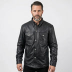 Men’s Genuine Leather Shirt – Vintage Buffalo Button Slim Fit Style