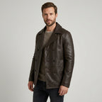 Infinity Brown Genuine Leather Pea Coat