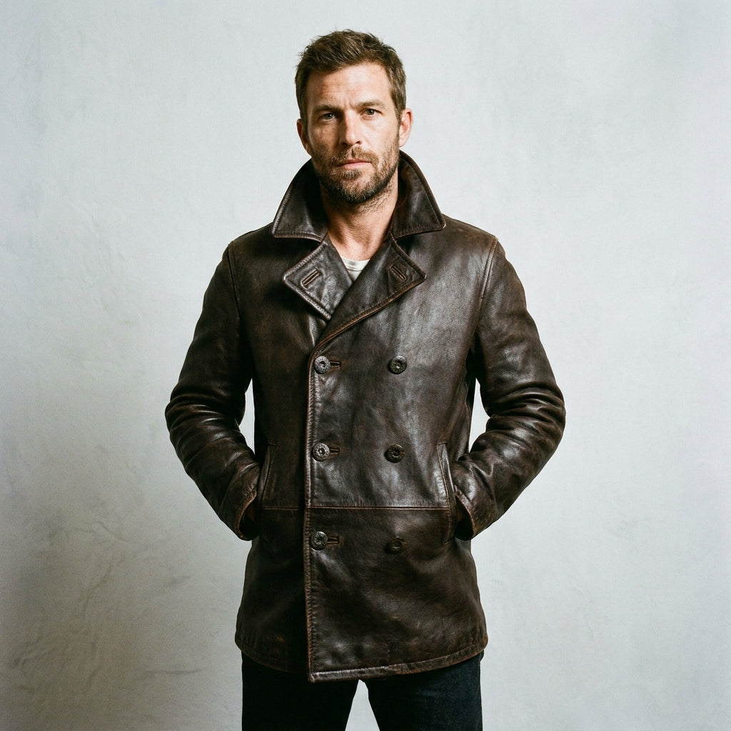 Vintage 1940s Malungs Swedish Goatskin Leather Peacoat