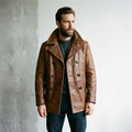 Men's Brown Double-Breasted Leather Peacoat