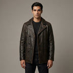 Men's Vintage Brown Leather Peacoat Jacket