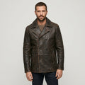 Vintage Brown Leather Peacoat Jacket for Men