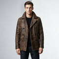 Alex Men’s Double Breasted Brown Leather Peacoat