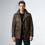 Alex Men’s Double Breasted Brown Leather Peacoat