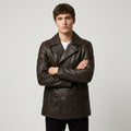 The Jacket Maker Brown Leather Jacket with Structured Collar