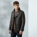 Gipsy Distressed Brown Double Breasted Leather Peacoat Jacket