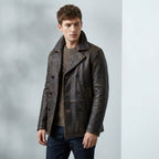 Gipsy Distressed Brown Double Breasted Leather Peacoat Jacket