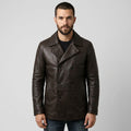 Gipsy Distressed Brown Double-Breasted Leather Peacoat Jacket