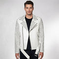 Men’s White Studded Biker Leather Jacket