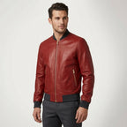 Men’s Red Lambskin Leather Bomber Jacket