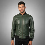 Men’s Green Real Leather Motorcycle Bomber Jacket