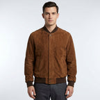 Men’s Stylish Brown Suede Leather Bomber Jacket