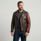 Men’s 1920s Vintage D-Pocket Distressed Leather Jacket