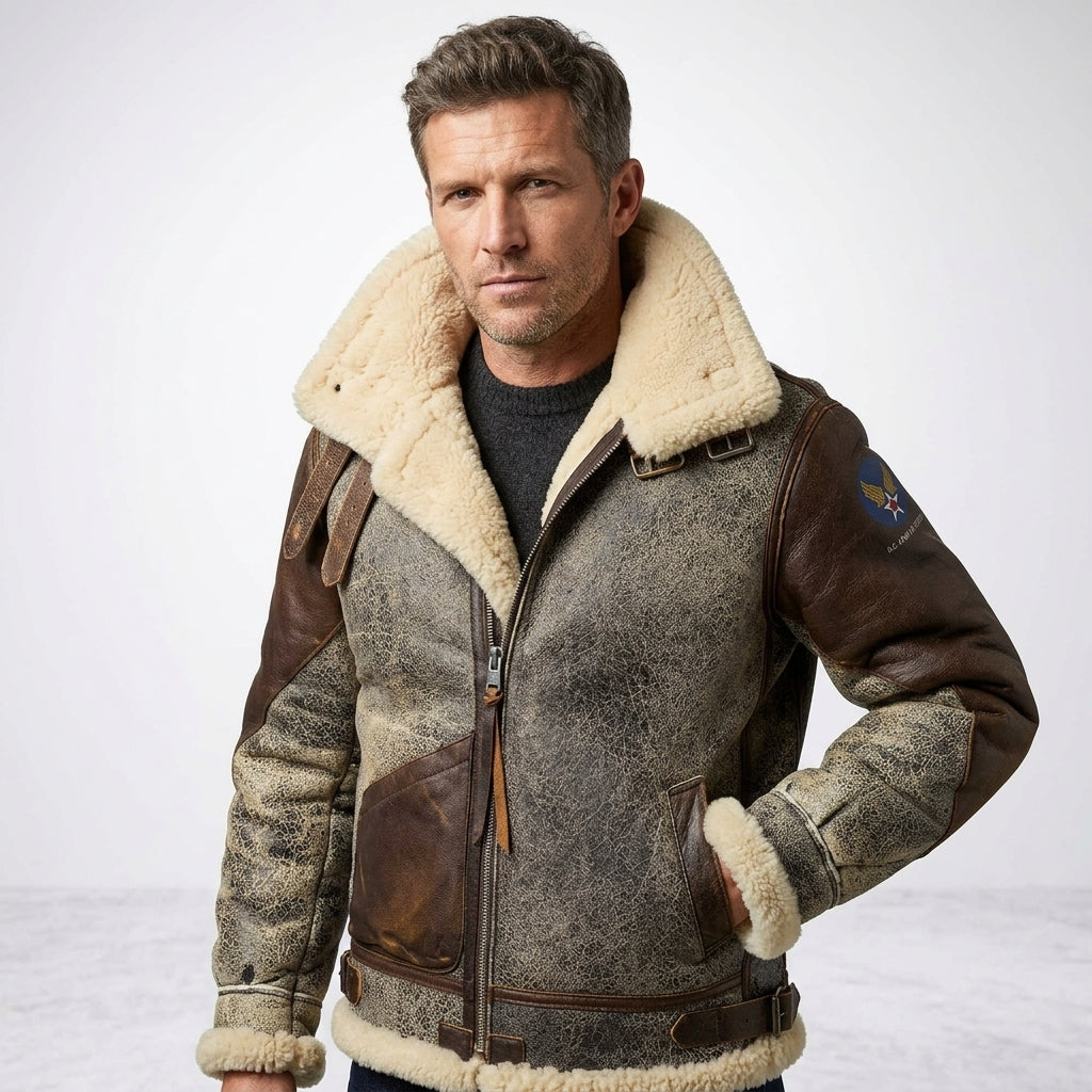Men’s B-3 Leather Bomber Jacket – Classic Aviation Style