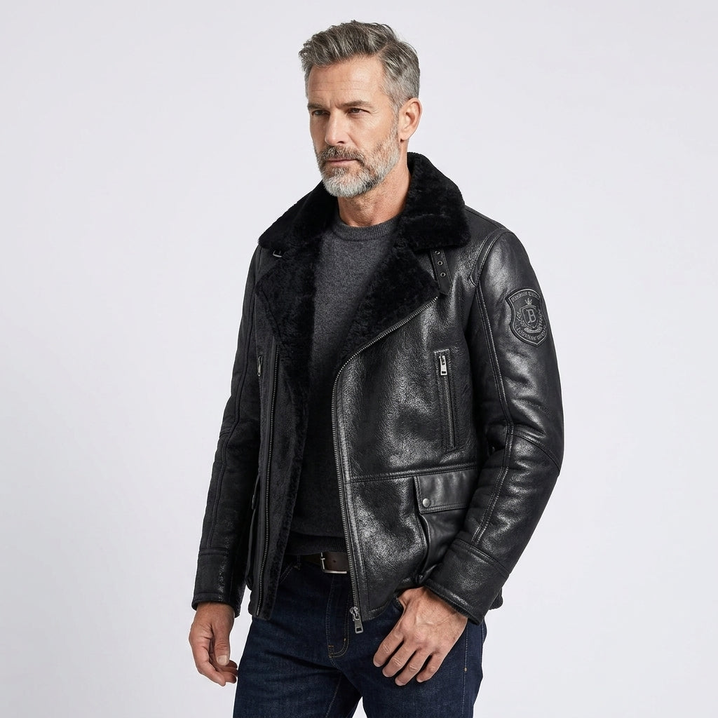 Black B-3 Shearling Bomber Jacket – Men’s Sheepskin Coat