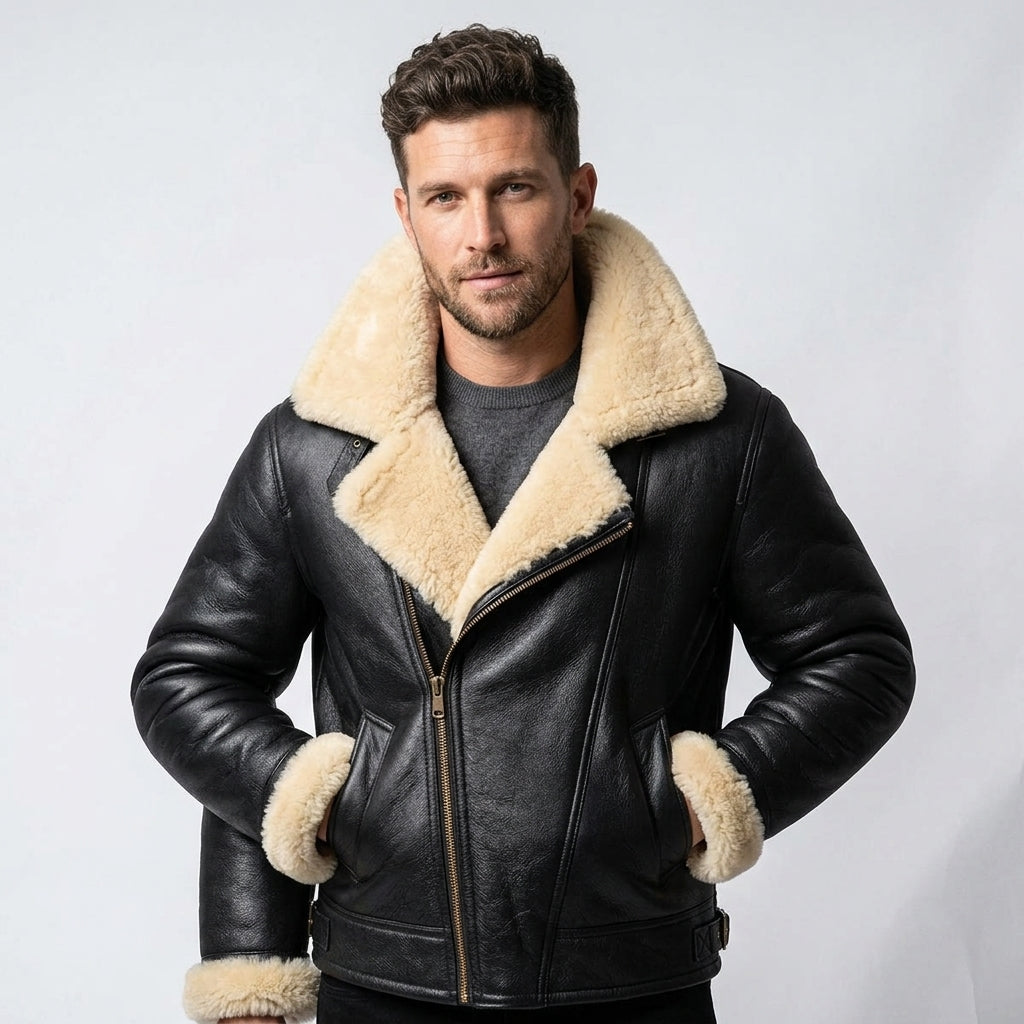 Men’s Short Shearling B-3 Flight Motorcycle Jacket