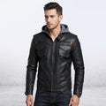Men’s Brando Motorcycle Biker Leather Jacket with Hood