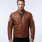 Men’s Red Leather Biker Motorcycle Jacket