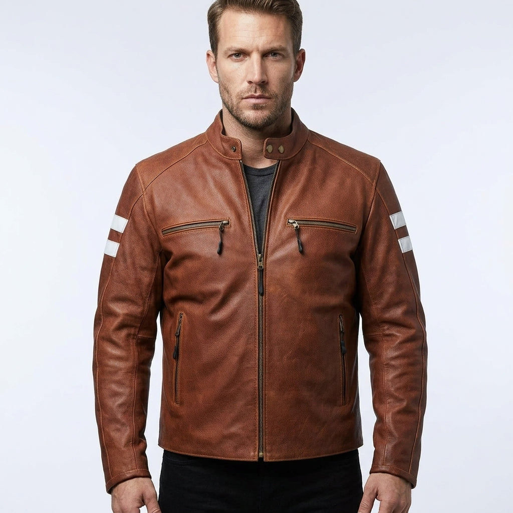 Men’s Red Leather Biker Motorcycle Jacket
