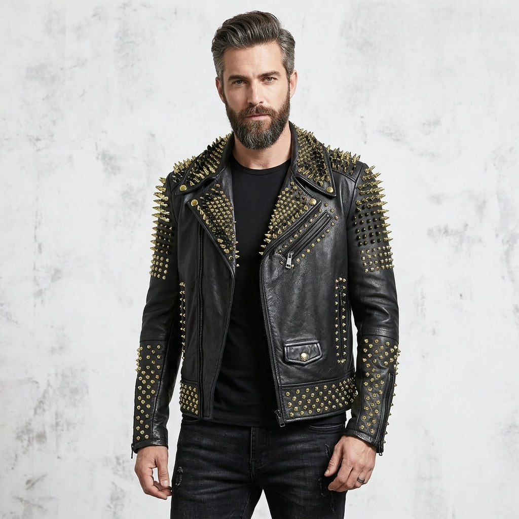 Men’s Black Studded Biker Leather Jacket