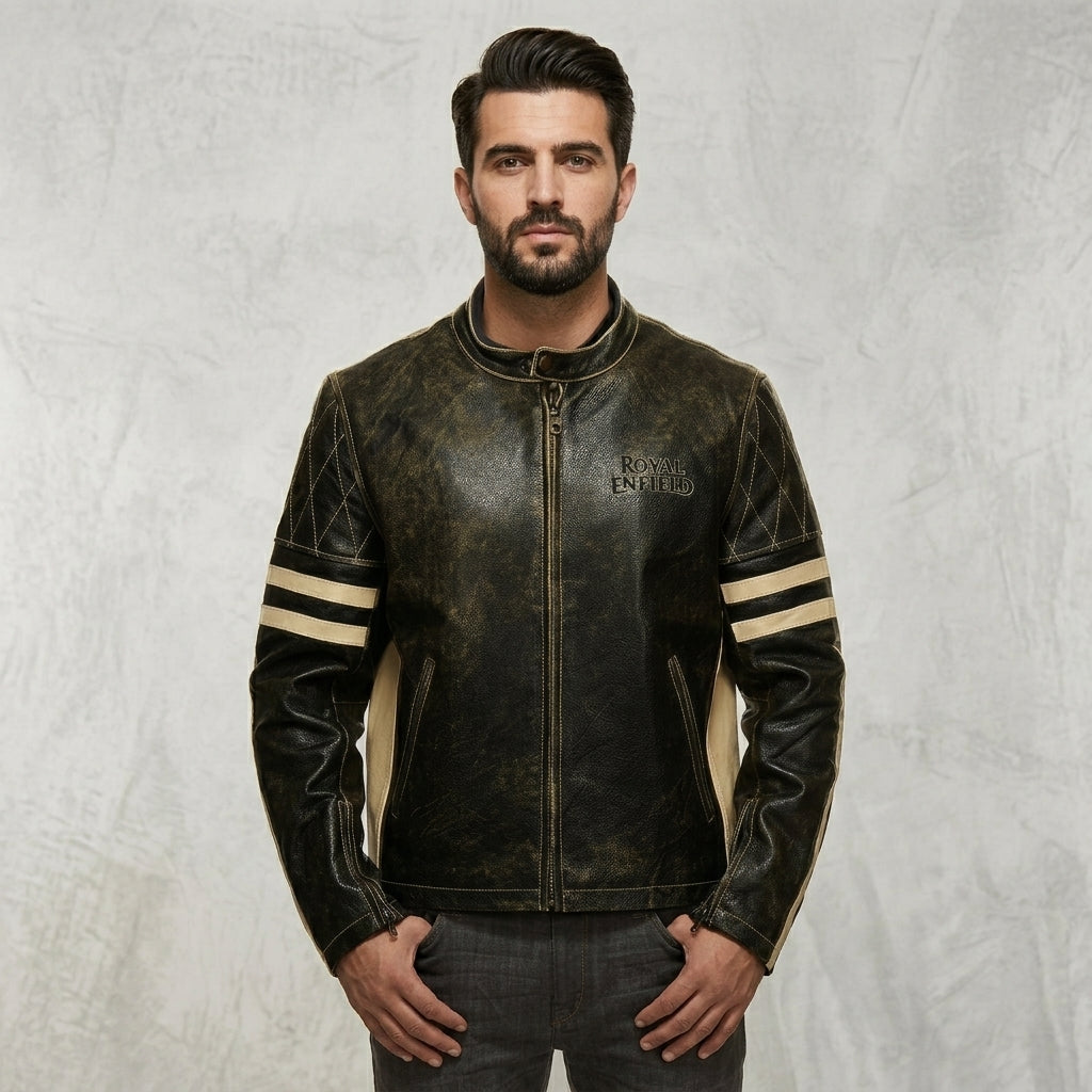 Royal Enfield Black Cafe Racer Motorcycle Jacket