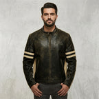 Royal Enfield Black Cafe Racer Motorcycle Jacket