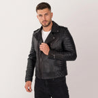 Men’s Black Genuine Leather Biker Jacket