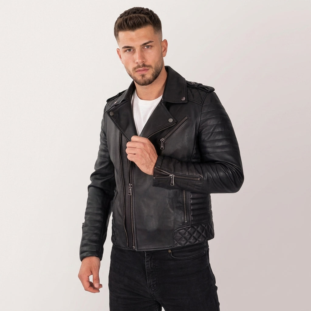 Men’s Black Genuine Leather Biker Jacket