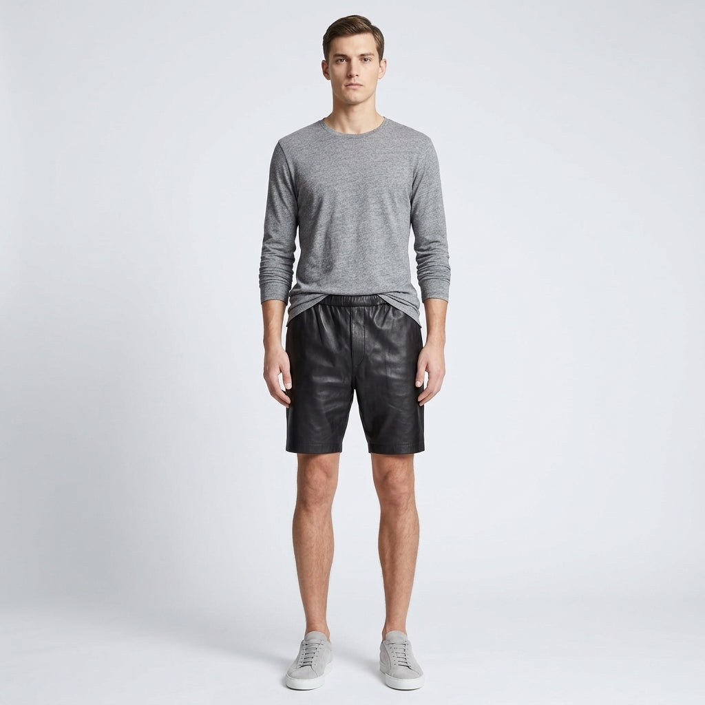 Men’s Classic Black Leather Shorts