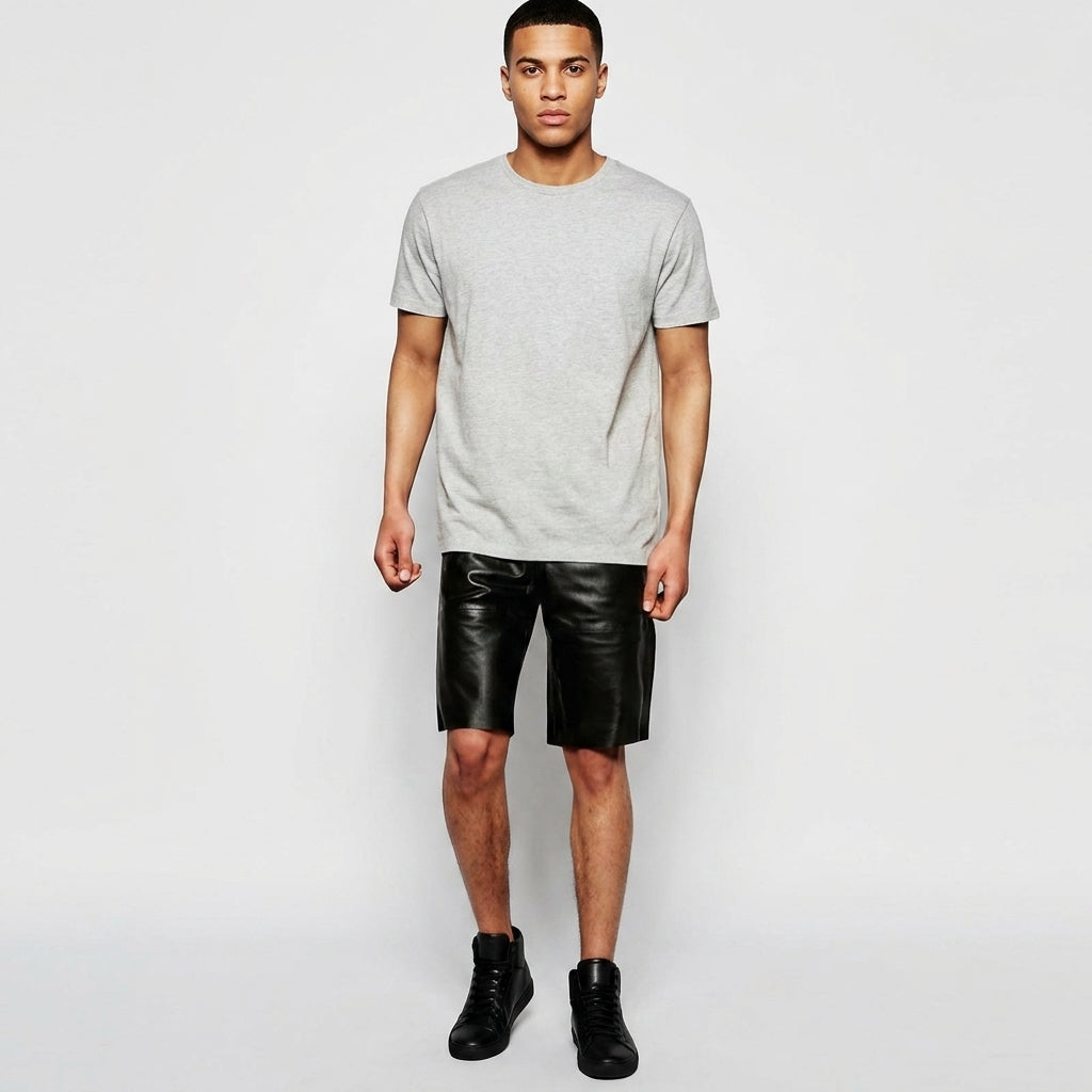 Men’s Designer Black Leather Shorts