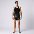Men’s Black Double Zipper Leather Shorts