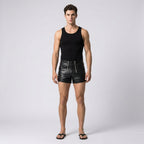 Men’s Black Double Zipper Leather Shorts