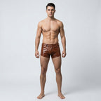 Men’s Brown Croc Texture Leather Shorts