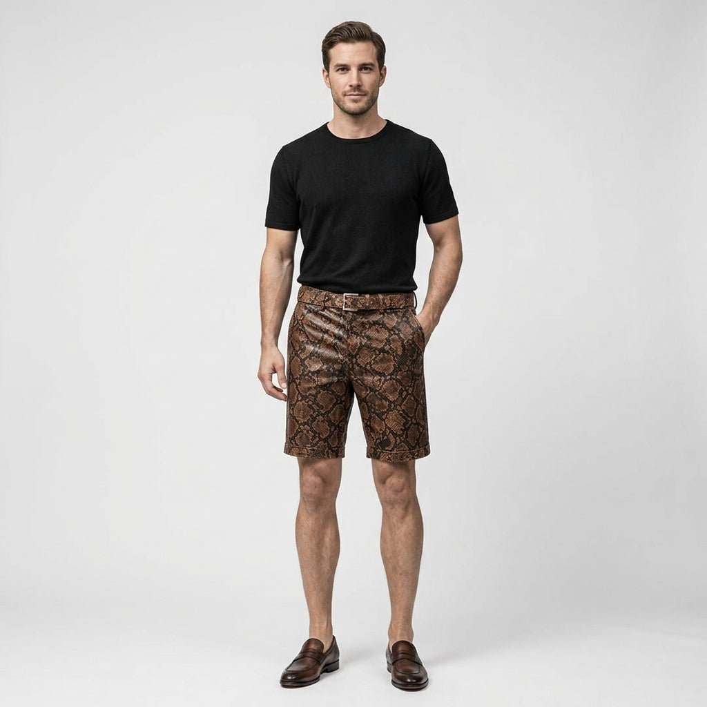 Men’s Snake Print Faux Leather Shorts