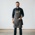 Leiyan Canvas Bib Apron with Brown Leather Straps & Tool Pockets