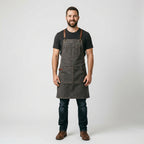 Waxed Canvas Apron with Leather Cross-Back Straps & Utility Pockets