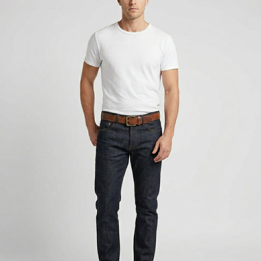 COS Slim Brown Leather Belt with Gold Square Buckle