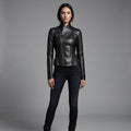 Women’s Black Asymmetrical Zip-Up Leather Biker Jacket
