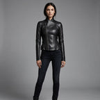 Women’s Black Asymmetrical Zip-Up Leather Biker Jacket
