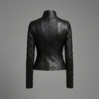 Women’s Black Asymmetrical Zip-Up Leather Biker Jacket