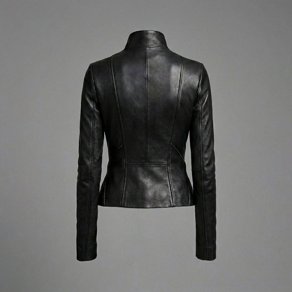 Women’s Black Asymmetrical Zip-Up Leather Biker Jacket